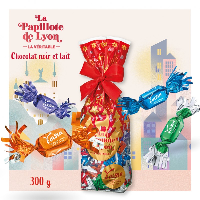 Sachet Véritables Papillotes de Lyon noires et lait assorties 300gr