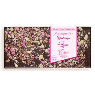 Tablette chocolat Mexique 73% Pralines roses de Lyon création gourmande